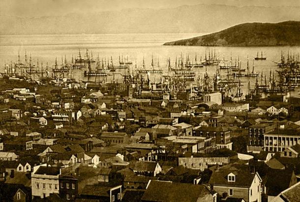The San Francisco harbor at Yerba Buena Cove in 1850 or 1851.