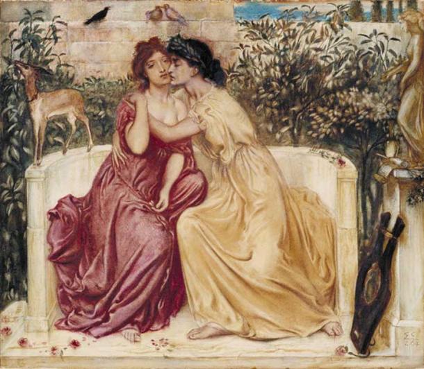 ‘Sappho and Erinna in a Garden at Mytilene’ (1864) by Simeon Solomon. (Public Domain)