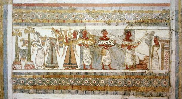 Sarcophagus from Aghia Triada, north side, Crete, Greece. Painted plaster on limestone.