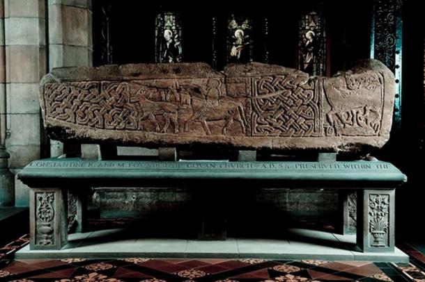 Sarcophagus in Govan Parish Church. It shows a horseman. (The Govan Stones)