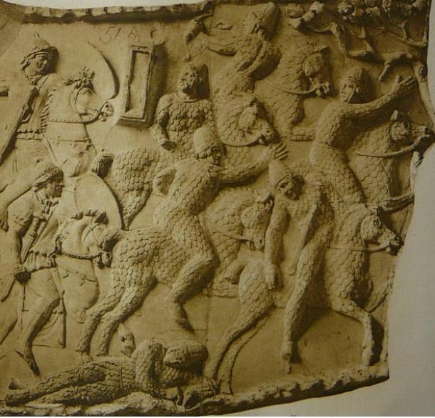 Sarmatian cavalry fleeing from Roman riders, Trajan's Column