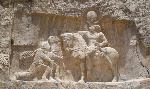 Sassanian carving at Naqsh-e Rostam, Iran, depicting the triumph of Shapur I over the Roman Emperor Valerian