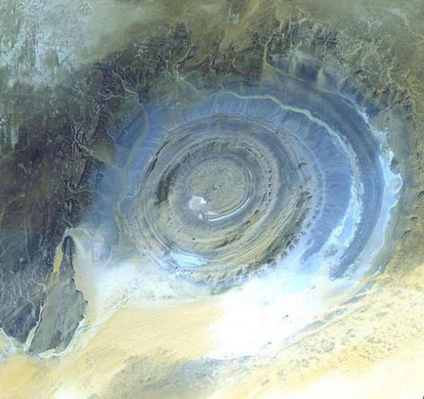 Satellite picture of the Richat Structure (false color) (Public Domain)