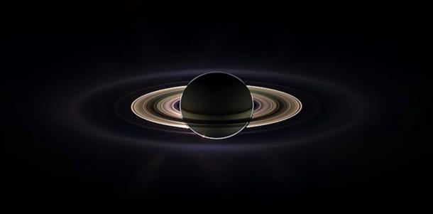 Saturn eclipsing the sun, seen from behind from the Cassini orbiter. The image is a composite assembled from images taken by the Cassini spacecraft on September 15, 2006. (Public Domain)