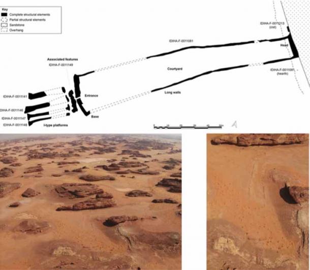 Plano del sitio mustatil saudita cerca de Alula excavado para el estudio. (Kennedy y otros - PLOS ONE / CC-BY 4.0)