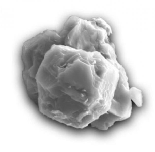 Scanning electron micrograph of a dated presolar silicon carbide grain. The grain is ~8 micrometers in its longest dimension. (Image courtesy of Janaína N. Ávila.)