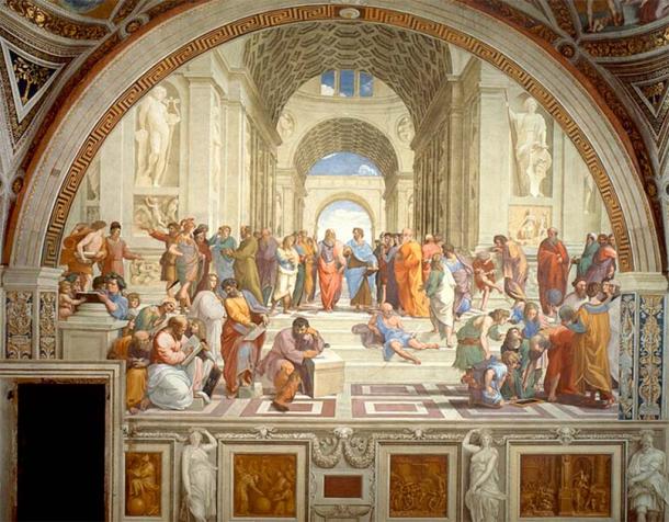 The School of Athens, fresco by Raphael (1509–1510).  (Public Domain)