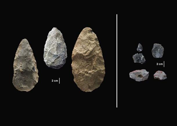 Scientists found hand axes (left) and points (right) that show a clear shift in innovative thinking which occurred 320,000 years ago. (Image: Human Origins Program, Ryan Lavery Smithsonian)