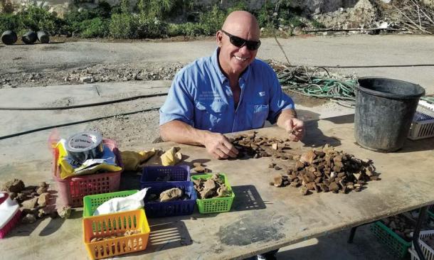 Dr. Scott Stripling during pottery reading at the Mount Ebal altar site in 2019. (Michael C. Luddeni / Armstrong Institute)