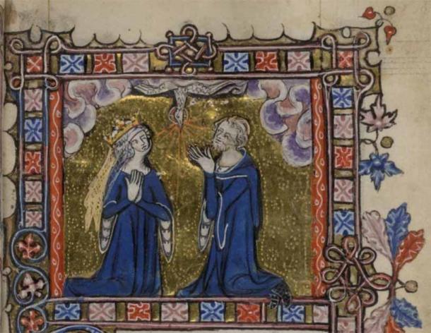 Tippets, or hanging sleeves became popular during medieval times for both men and women. Drawing of Eleanor of Woodstock and Reinald II of Guelders kneeling in prayer (British Library / CC BY)