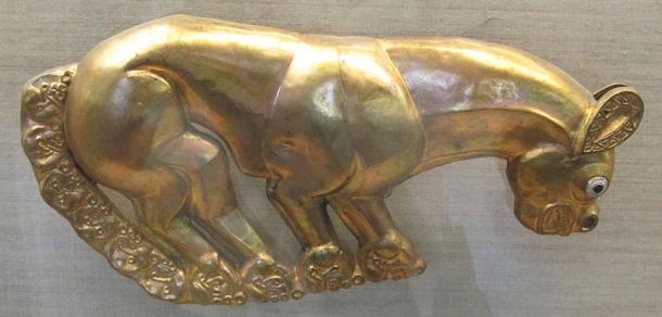 Scythian gold plaque with panther, probably for a shield or breast-plate, circa end 7th-century BC. Representational image.