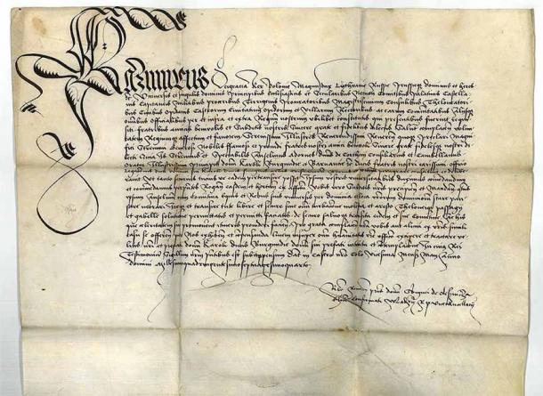 Secretarial letter of safe conduct, the precursor to the passport, for the merchant and diplomat Anselm Adornes (1424-83) for a Burgundian embassy to Persia, issued in the name of Casimir IV Jagiellon, King of Poland. (Public domain)