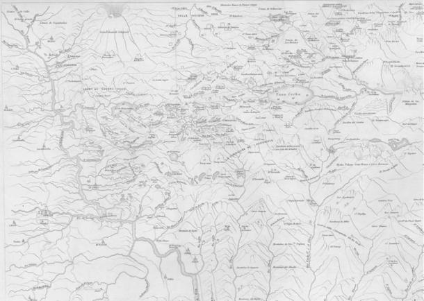 Section of the map constructed by the Anastacio Guzman. (Richard Spruce/The Journal of the Royal Geographical Society of London)