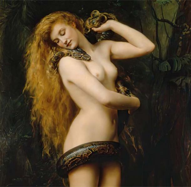 Section of a painting of Lilith, depicted with a serpent, by John Collier created in 1887. (Public domain)