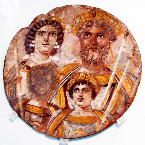 The Severan Tondo, circa 200 AD, which took over Rome after Didius Julianus was killed in his home, depicts Septimius Severus with his family: to the left his wife Julia Domna, in front of them their sons Geta and Caracalla. Geta's face was removed after his murder by his brother. (© José Luiz Bernardes Ribeiro)