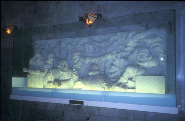 Scenes from the Shahnameh carved into reliefs at Ferdowsi's mausoleum in Tus, Iran