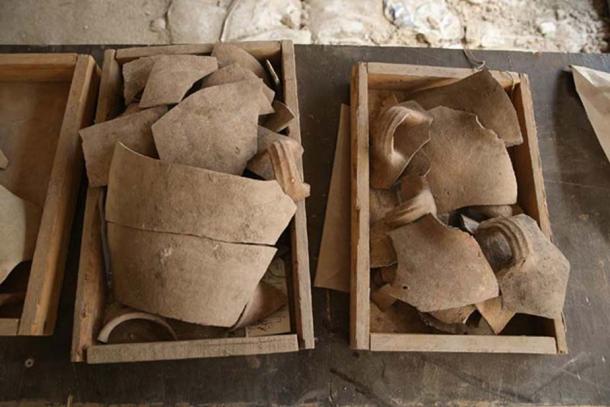Shattered jugs found during excavations.