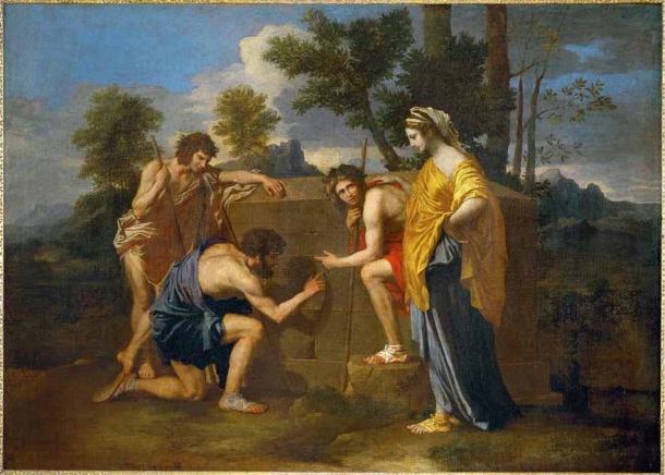 The Shepherds of Arcadia, by Nicolas Poussin, is reproduced on the Shepherd’s Monument, along with the Shugborough Inscription, which is one of the most famed undeciphered codes of all time. (Public domain)