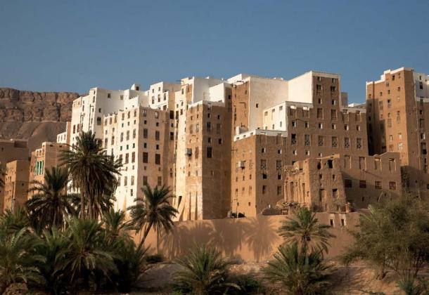 Shibam's ancient mudbrick towers, in central Yemen, are impressive and old. (Don Whitebread / Adobe Stock)