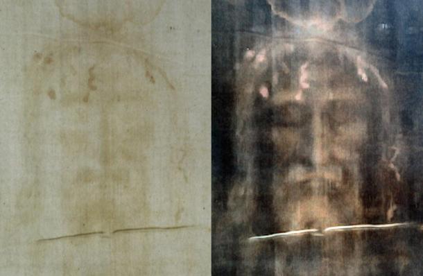 Positive and negative images of the Shroud of Turin.