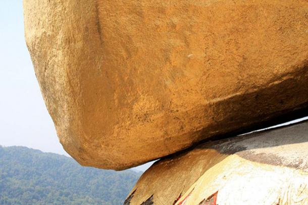 Side view of the base of the Golden Rock.