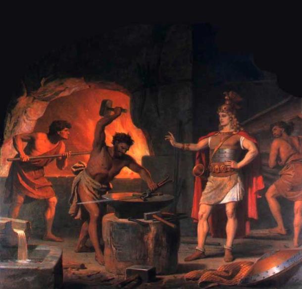 Siegfried going to Regin's forge to get the sword that will be used to subdue Fafnir the dragon, 1880 (Public Domain)