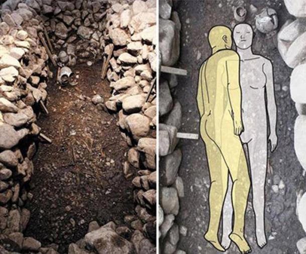 The Silla dynasty tomb with bones and artifacts.