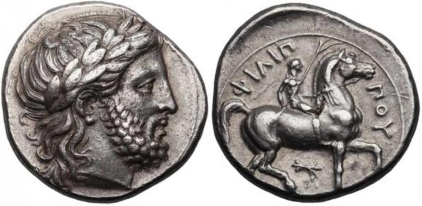 Silver tetradrachm dated to the reign of Philip II. The legend along the top reads ΦΙΛΙΠΠΟΥ (Philip). (Ancientcoincollector/CC BY-SA 4.0)