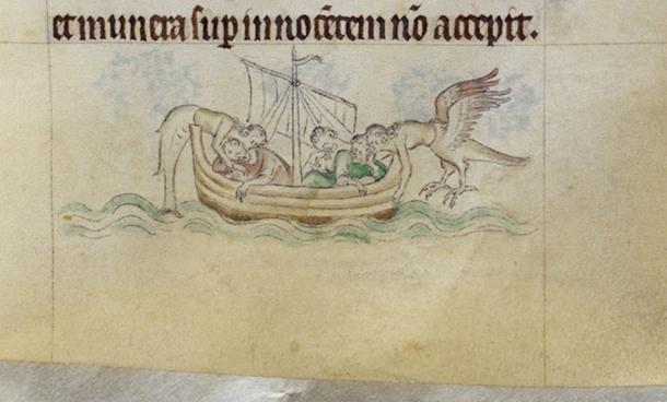 Sirens attack sailors in the 14th-century Queen Mary Psalter (London, British Library Royal B VII). The British Library