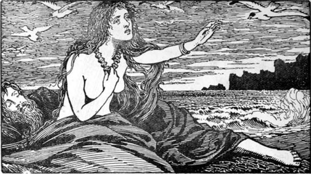 Skadi's longing for the Mountains (1908) by W. G. Collingwood 