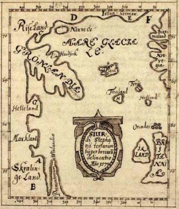 The Skálholt Map made by the Icelandic teacher Sigurd Stefansson in the year 1570. Helleland ('Stone Land' = Baffin island), Markland ('forest land' = Labrador), Skrælinge Land ('land of the foreigners’ = Labrador), Promontorium Vinlandiæ (the of Vinland = Newfoundland). 