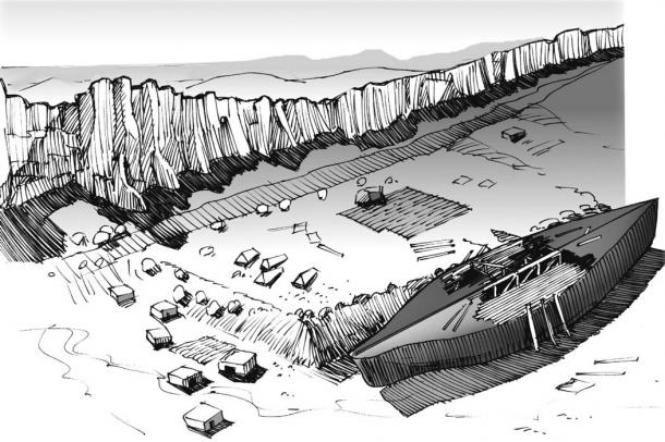 Sketch of the landing site on Mashu or Mesha Mountain as the survivors began to construct the first post-Flood city—Mesha. (David Allen Deal).