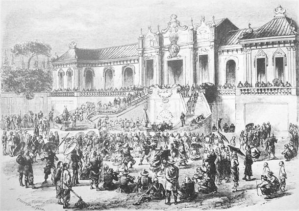 Sketch of the Looting of the Yunamingyuan (Old Summer Palace) in 1860.