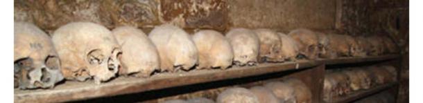 Skulls line shelves at the Charnel House at Rothwell, Northamptonshire. (Image: Holy Trinity Church)