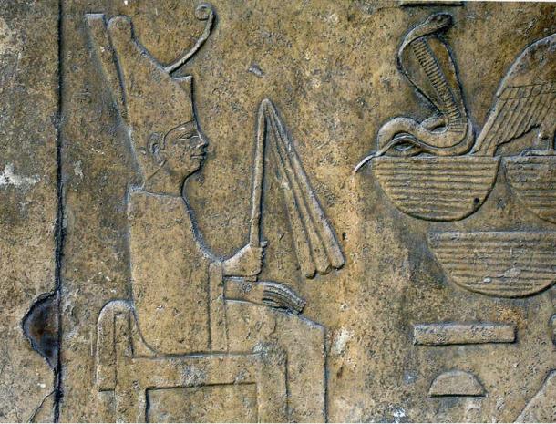 Detail of a relief showing Sneferu wearing the white robe of the Sed-festival, from his funerary temple of Dahshur and now on display at the Egyptian Museum. 