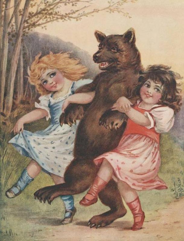 Snow-white and Rose-red with the bear.