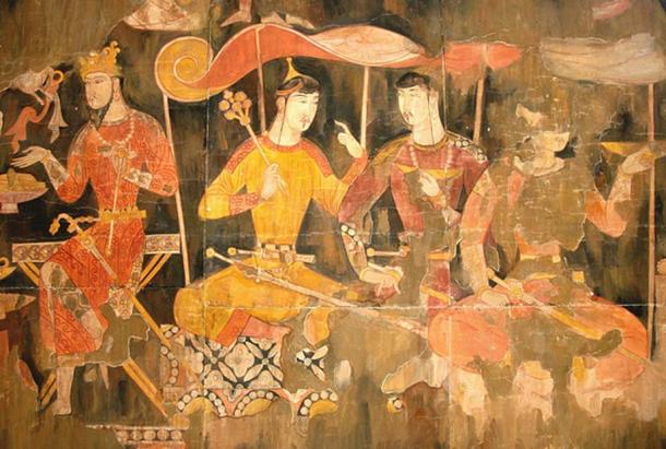 Sogdian painting showing Sogdian merchants during the medieval period. 