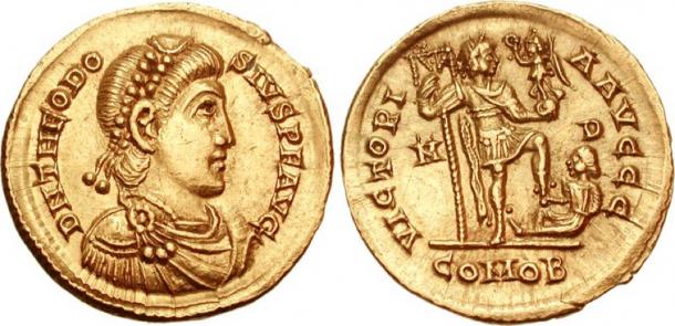 Solidus coin of Theodosius I. 379-395 AD. (Classical Numismatic Group, Inc/CC BY SA 2.5)