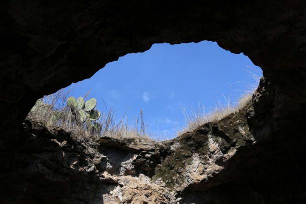 Some of the caves to the East of the Pyramid of the Sun have collapsed since ancient times, leaving large openings in the ceiling that partially illuminate the interior