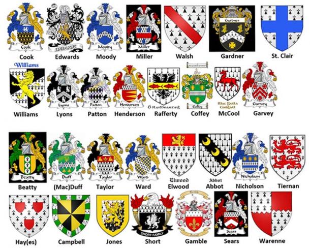 Some of the coats of arms belonging to the 400 ancestral Celtic families.