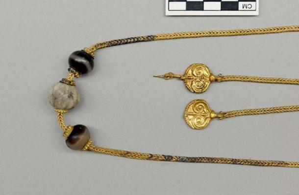 Some of the jewelry recovered from the grave.