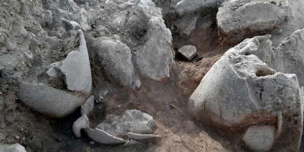 Some of the jugs unearthed at the site of the ancient Jewish city Shiloh. (Credit: Shiloh Association)