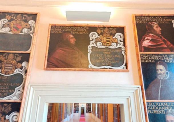 Some of the Pope portraits, the center of which here is Pope Alexander VI, particularly important to this historic exploration. (Marcello Assandri)