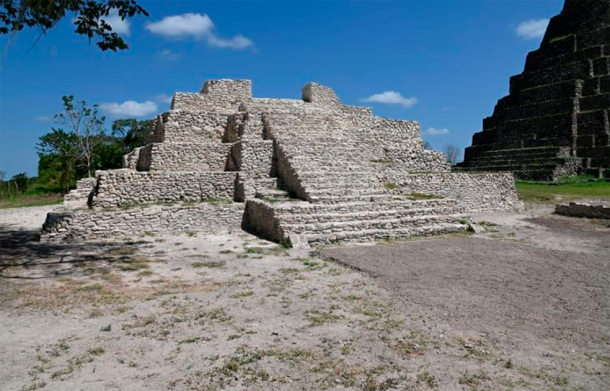 South side of Structure 18, the main pyramid in Tabasco, Mexico. (INAH)