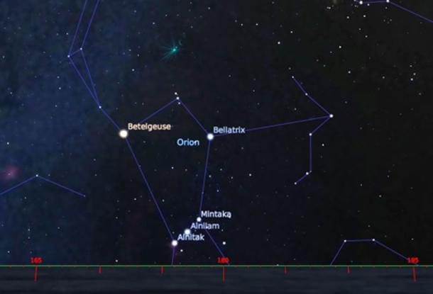 Southern exposure, Gobekli Tepe, winter solstice 10,500 BC. Orion’s Belt at its ascendent. (Author provided)