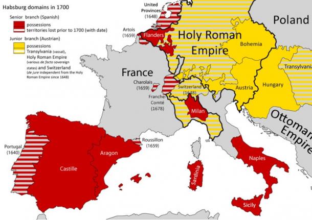 The Spanish and Austrian Habsburg Dominions in 1700