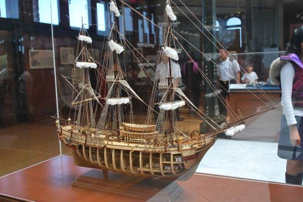  A model of a Spanish galleon on display in the Naval History Museum in Mexico City