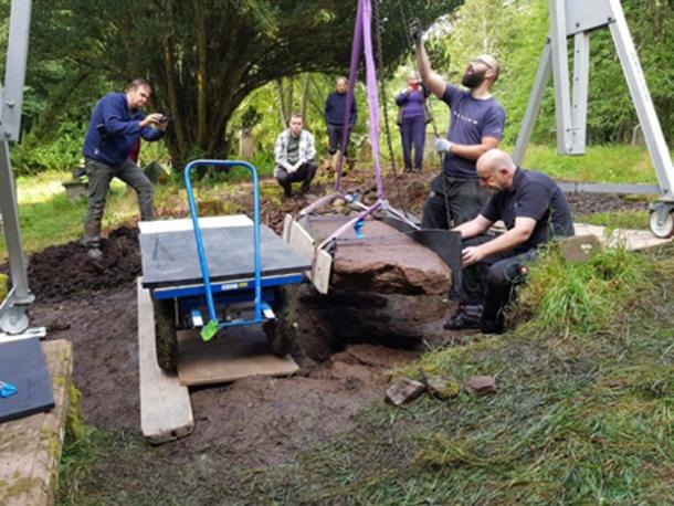 Specialist conservators excavated the Pictish stone. (NOSAS)