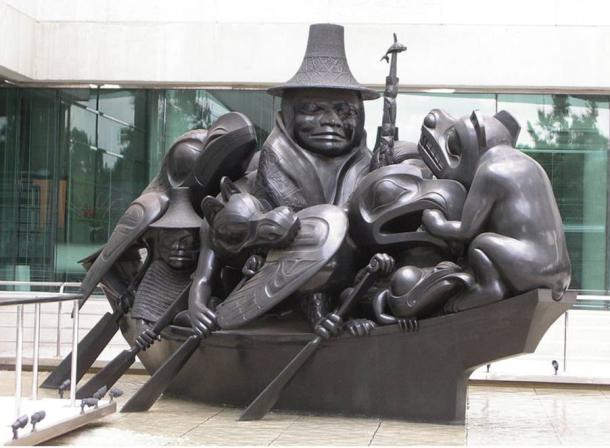 Spirit of Haida Gwaii, the Black Canoe, sculpture by Bill Reid in bronze, outside the Canadian Embassy in Washington