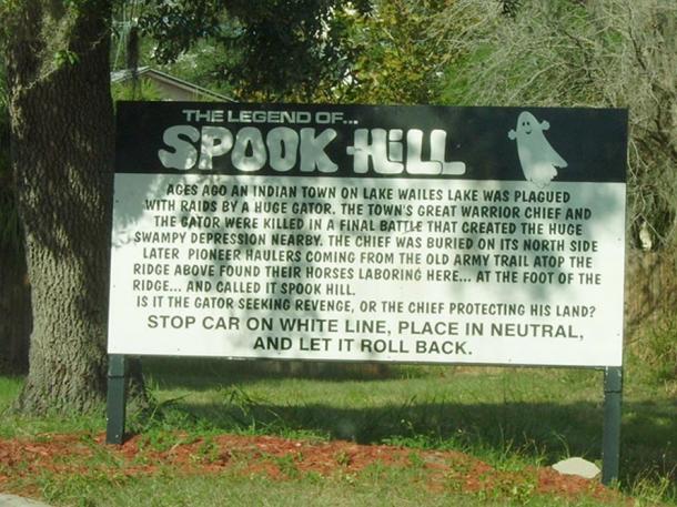 The sign at Spook Hill.